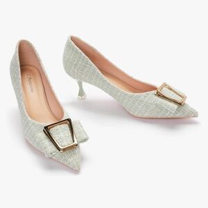 New C.Paravano Women's Kitten Heel Pumps-Pointed Toe with Metal Buckle